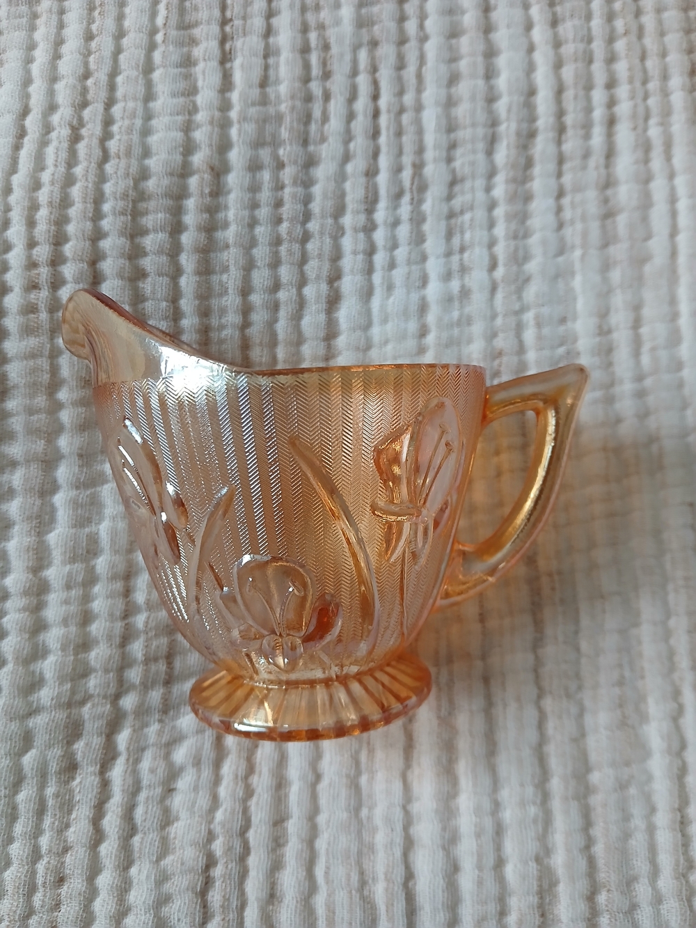 Vintage Jeannette Iris & Herringbone Marigold Carnival Glass Footed Creamer